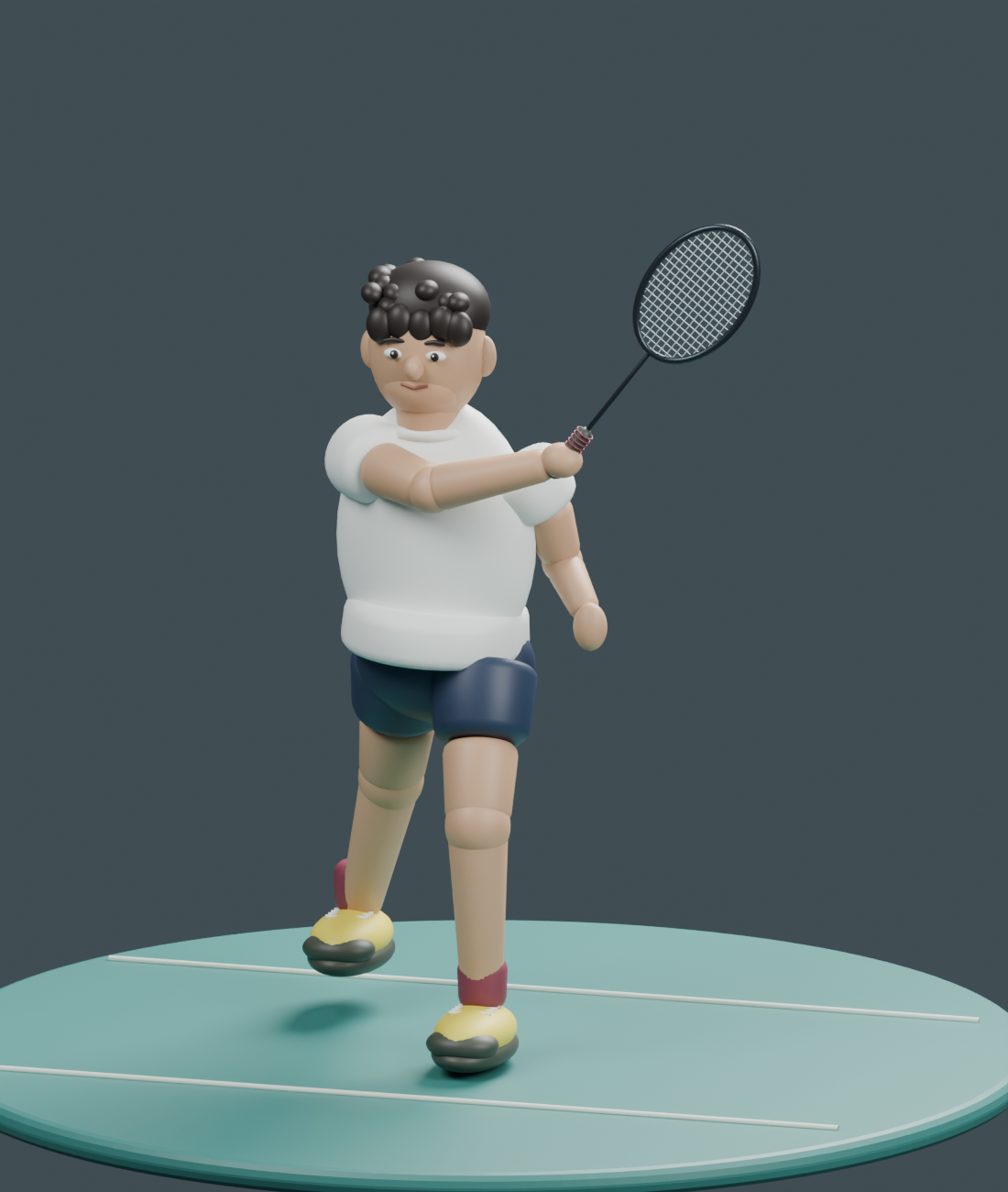 根据挥拍姿态制作的小男生与羽毛球拍 3D 模型
