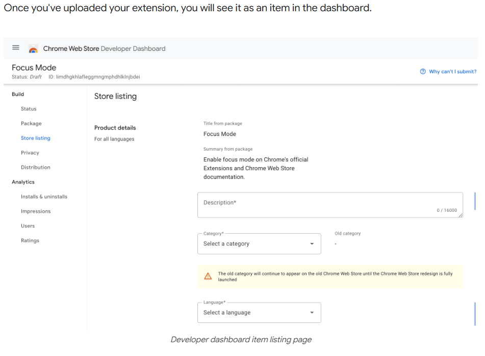 placeholder: Chrome Web Store Developer Dashboard 的截图,展示插件上传和信息填写界面p2